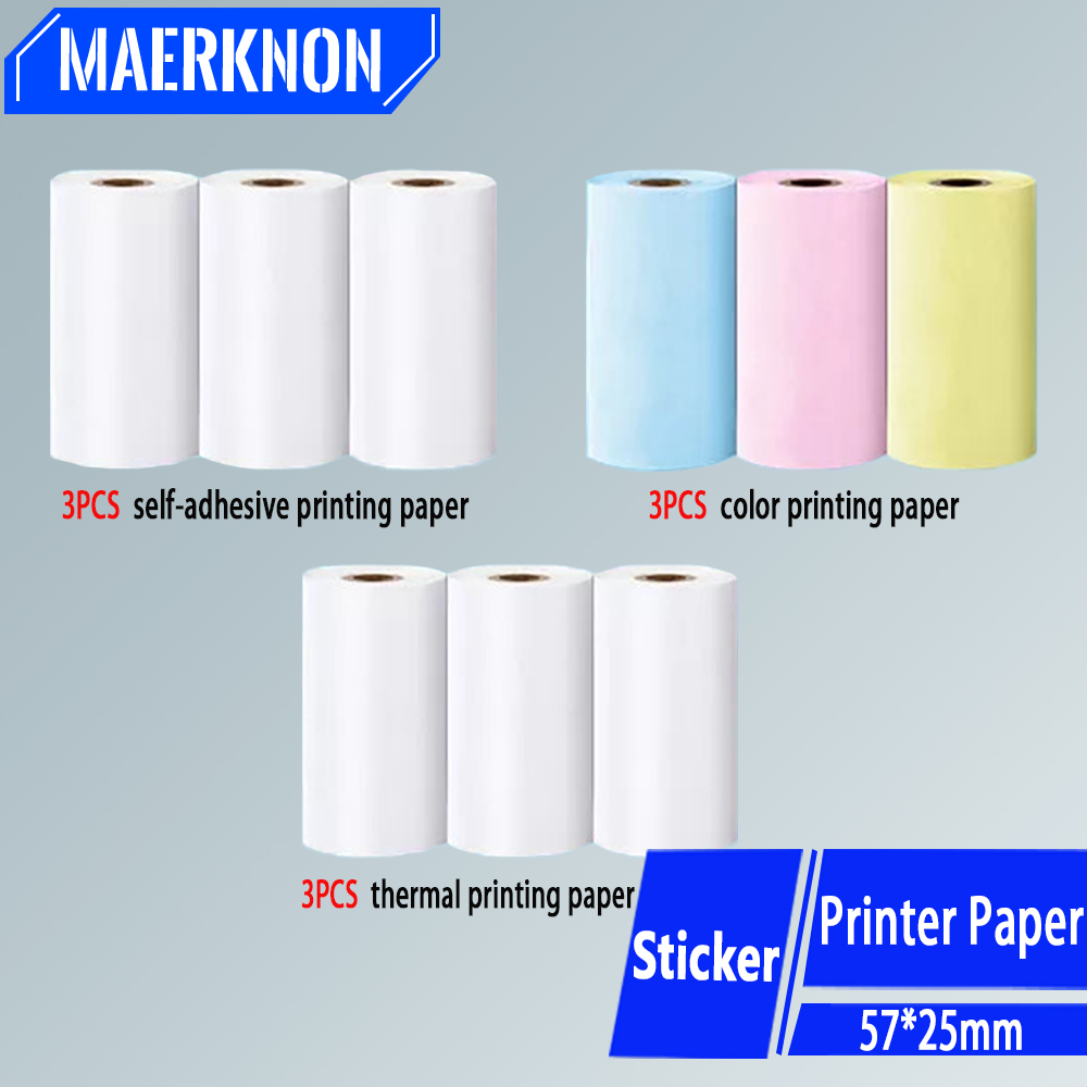 Mini impresora de papel térmico de 57x25MM, pegatina de etiquetas, rollos de papeles autoadhesivos para foto inalámbrica Bluetooth, papel de impresión sin tinta
