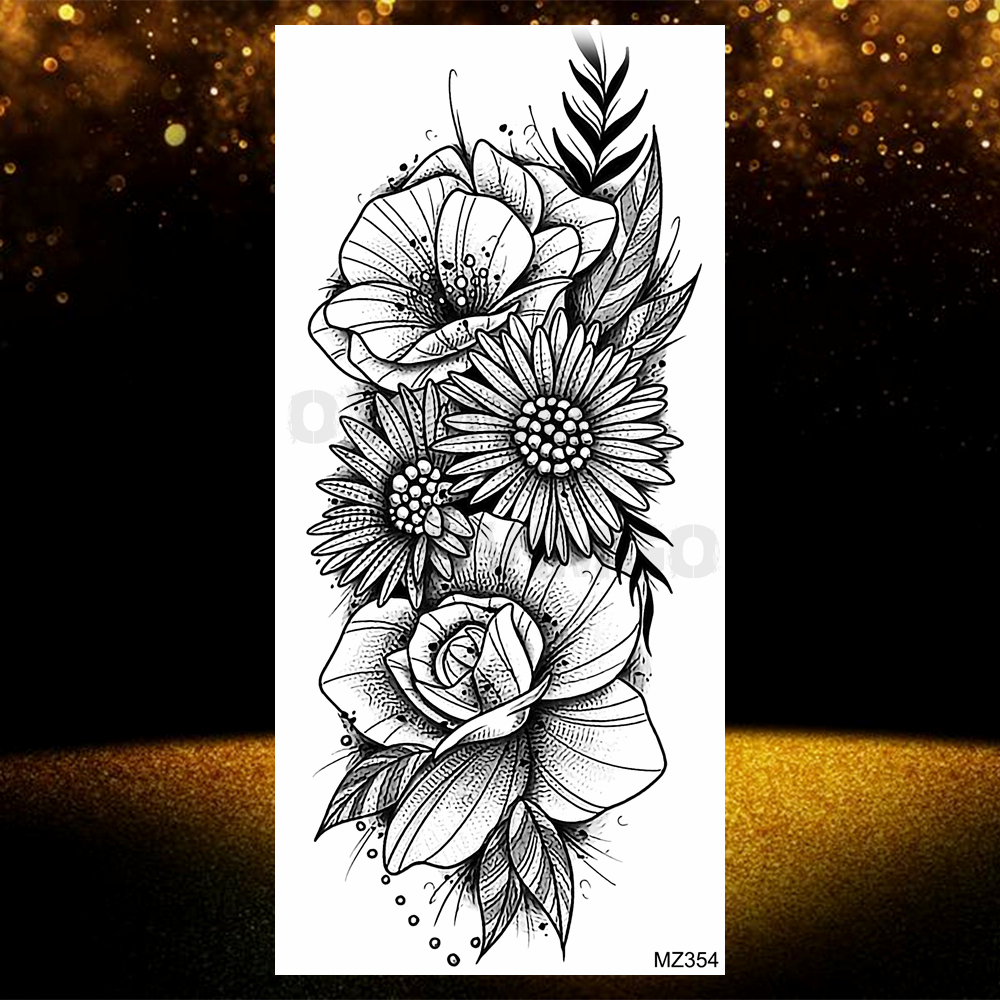 Thực Tế Đen Hoa Hồng Hoa Hình Xăm Tạm Thời Giả Chống Nước Tatoo Nghệ Thuật Thân Thể Cánh Tay Chân Họa Tiết Hoa Mẫu Đơn Bloosom Hình Dán Xăm Trang Điểm