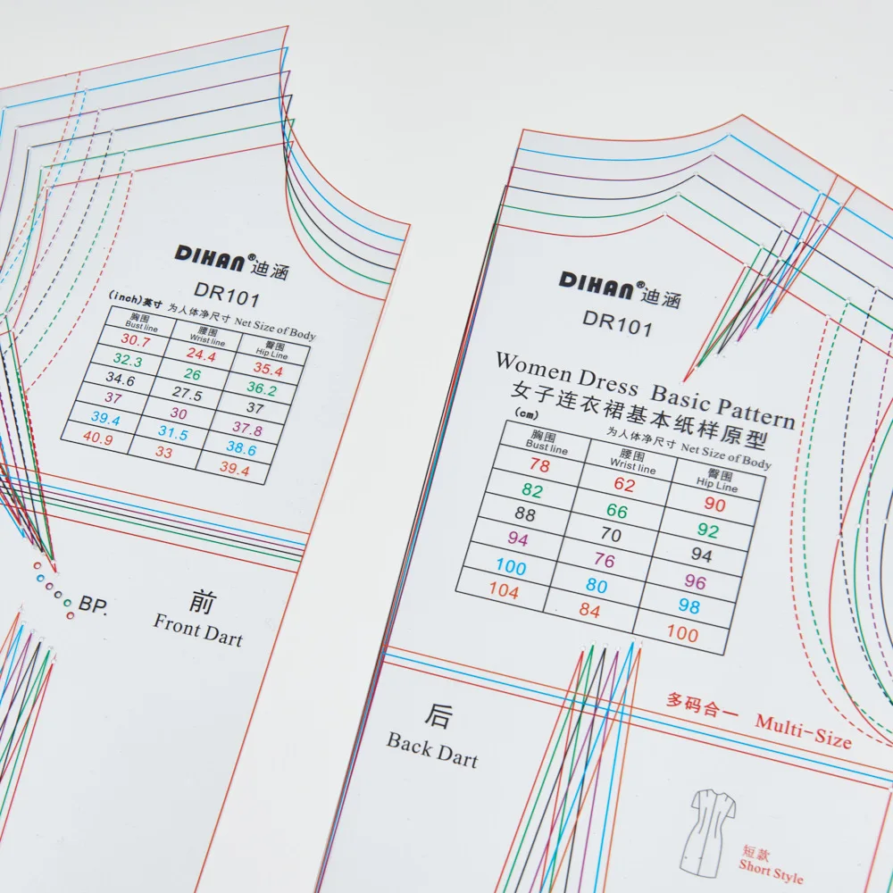 Basic Pattern Drafting Template for Dressmaking | Multi-size Master Dress Block Template for Pattern Making