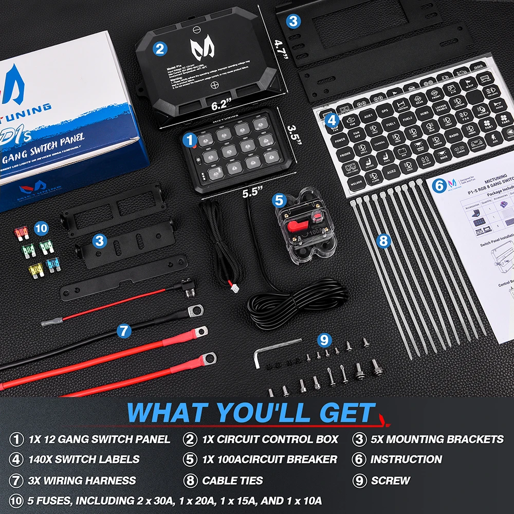 Mictuning-Panel de interruptor RGB de 8/12 entradas, barra de luz Led de trabajo, controlador de caja de interruptores para coches universales, camiones, barcos, UTV, 4X4, 4WD