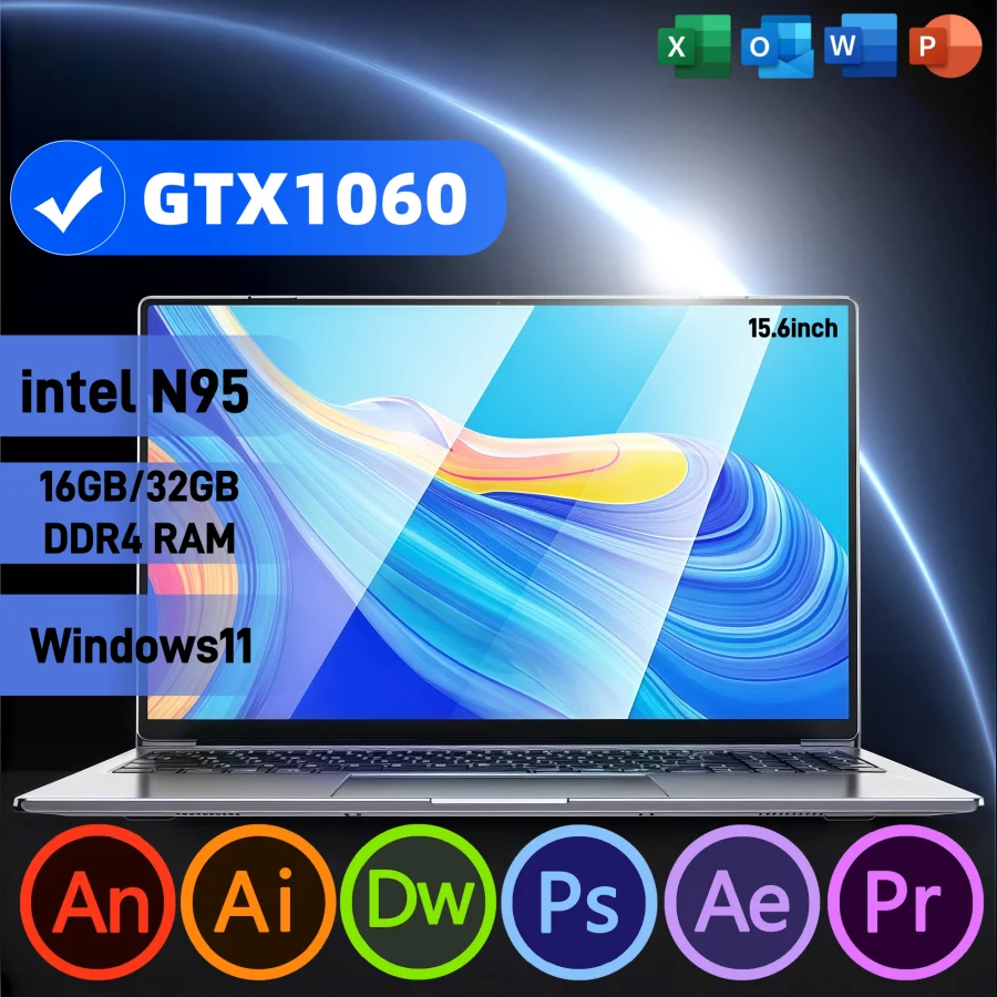 15,6 "intel N95 gtx1060 portátiles para juegos ordenador portátil pc 32GB DDR4 1TB SSD portátil Gamer Windows11 teclado retroiluminado