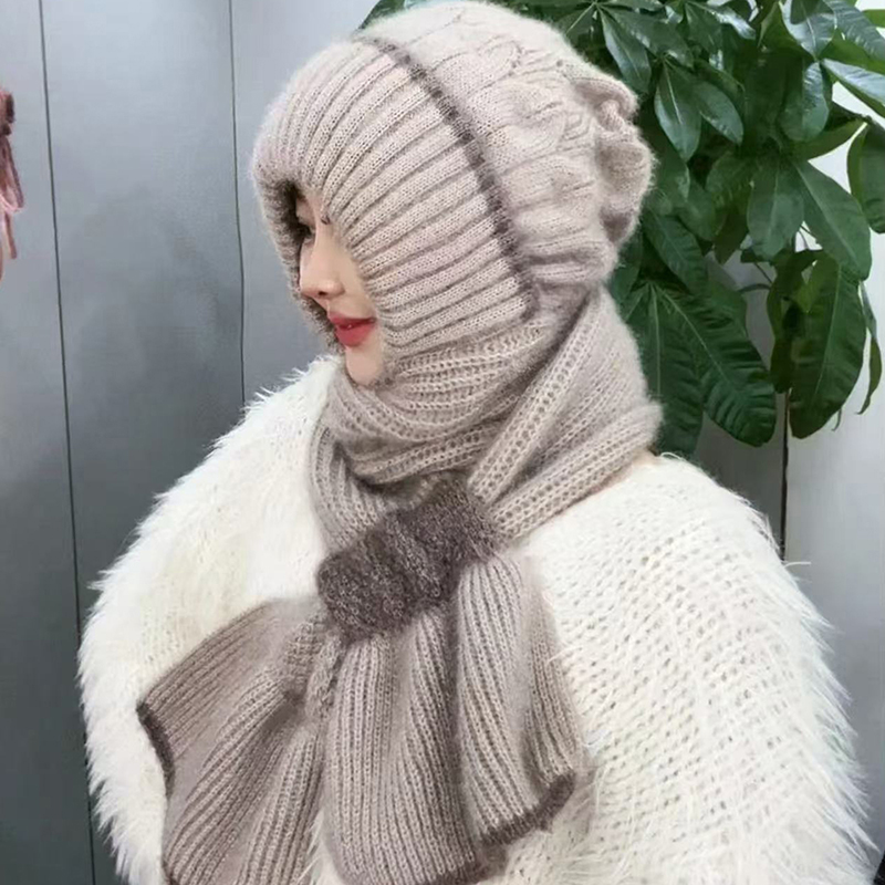 Winter Gebreide Skullies Muts Sjaal Set Koude Proof Oorbescherming Sjaal Warm Meisjes Mutsen Fietsen Winddicht Dames Outdoor Caps
