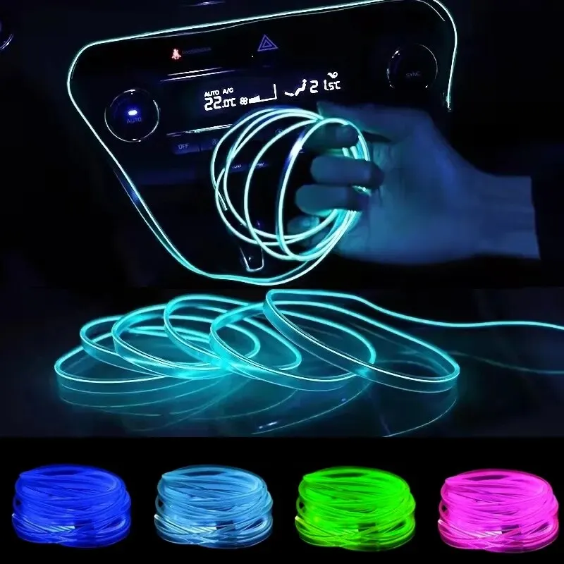 자동차 LED 스트립 인테리어 장식 램프, 유연한 네온 콜드 RGB 조명, 범용 자동차 USB 파티 분위기 다이오드 액세서리