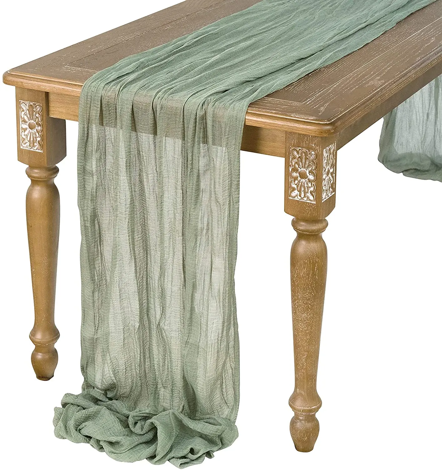 Semi-Sheer Gauze Table Runner Sage Cheesecloth การตั้งค่าตารางรับประทานอาหาร Vintage งานแต่งงานคริสต์มาสจัดเลี้ยง Arches เค้กตกแต่ง