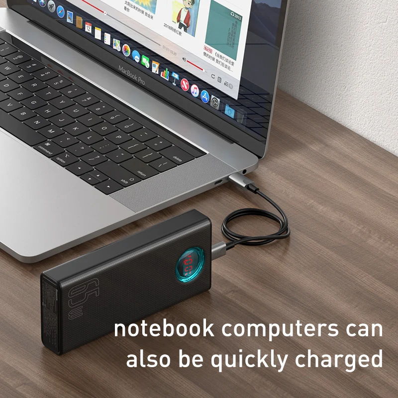 Power Bank Baseus 65W 30000mAh PD Быстрая Зарядка FCP SCP Портативное Внешнее Зарядное Устройство для Смартфонов, Ноутбуков, iPhone, Планшетов