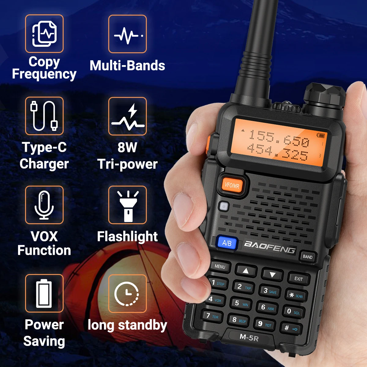 2x Baofeng M-5R Walkie Talkie Hochleistungs-Funk kopie frequenz bin Langstrecken-Typ-C-Funkkommutator-Amateurfunk