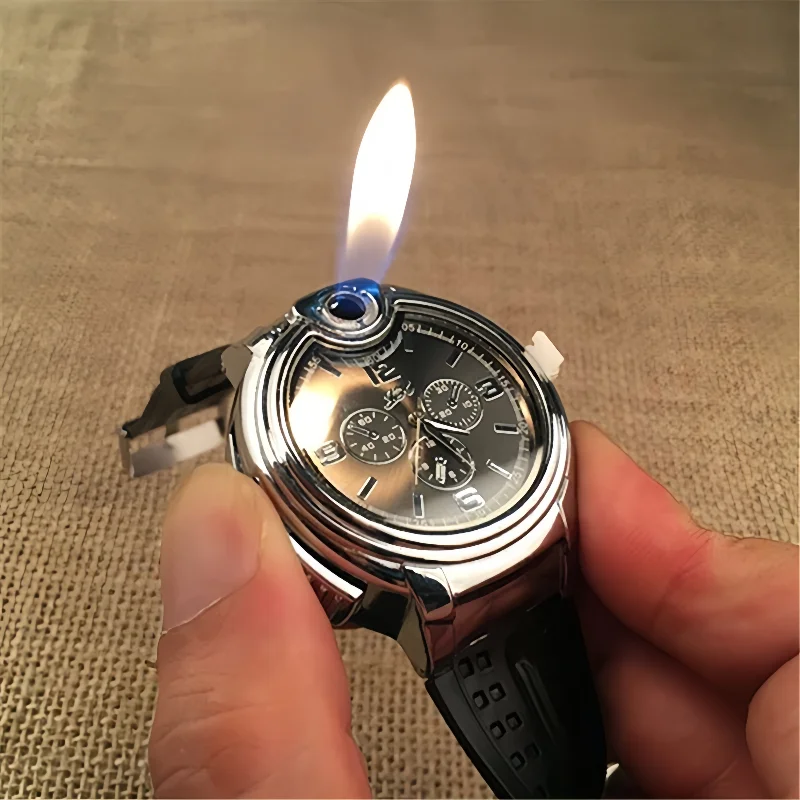 Уличные часы, надувная зажигалка, модная металлическая газовая ветрозащитная портативная зажигалка с открытым пламенем для курения, крутой индивидуальный подарок, новинка 2023 г.