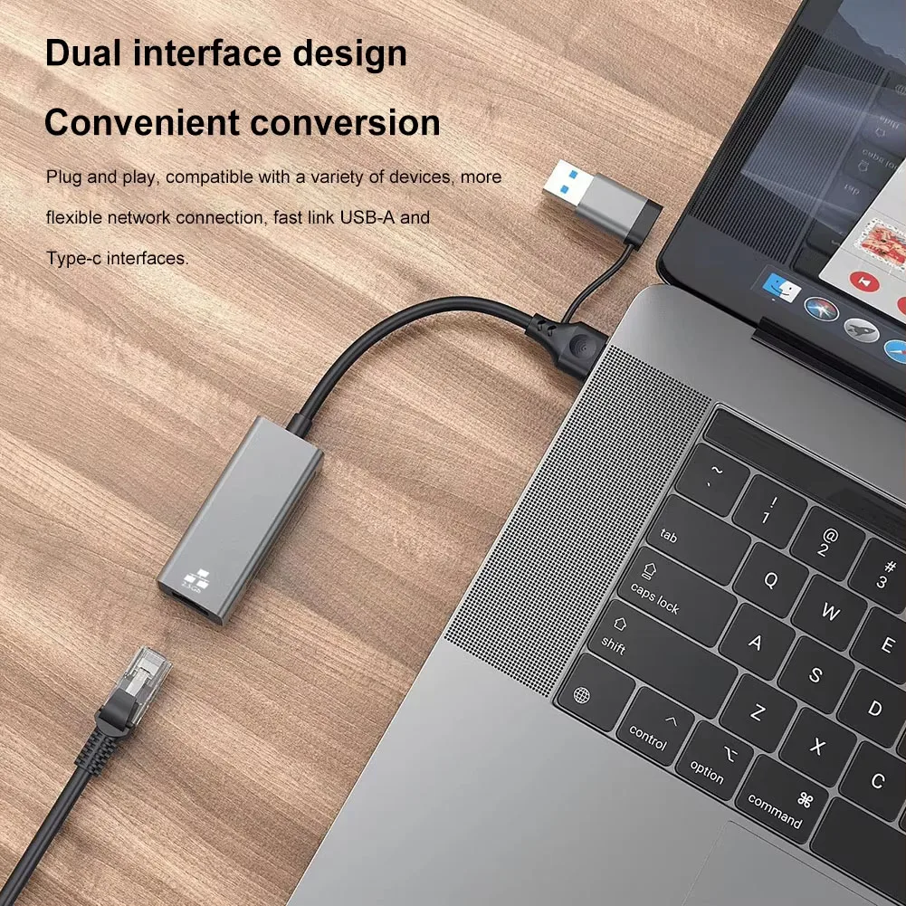 Ethernet-адаптер 2-в-1 2500 Мбит/с USB 3.0 Type-C к RJ45, адаптер проводной сетевой карты, 2,5G, высокоскоростной Ethernet-адаптер для ноутбука