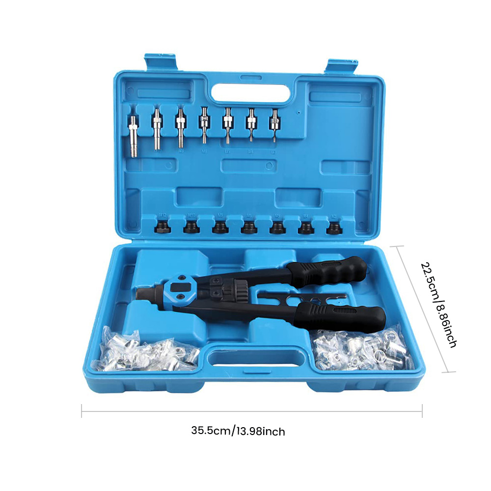 Podofo – pistolet à écrou à rivets manuel professionnel, Kit d'outils robustes avec 110 écrous à rivets, mandrins métriques de 7 tailles de M3 à M12