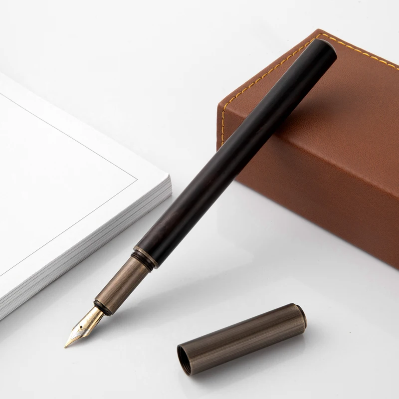 Luxe Retro Hout Brons Vulpen Kantoor Zakelijk Schrijven Kunst Kalligrafie Inktpennen 0,5 mm School Student Briefpapier Geschenken