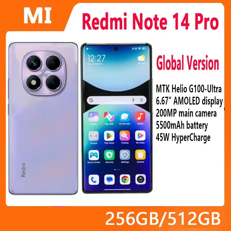 【Brand+】Xiaomi Redmi Note 14 Pro Smartphone 200MP AI Camera Helio G100-Ultra 6.67" 120Hz AMOLED Display 5500mAh Battery