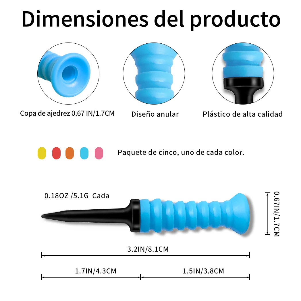 Caiton-camisetas de Golf de goma Flexible, 5 piezas, 360 °, 3,2 pulgadas/81mm, duraderas, de baja fricción, Multicolor vibrante, ideales para golfistas diarios