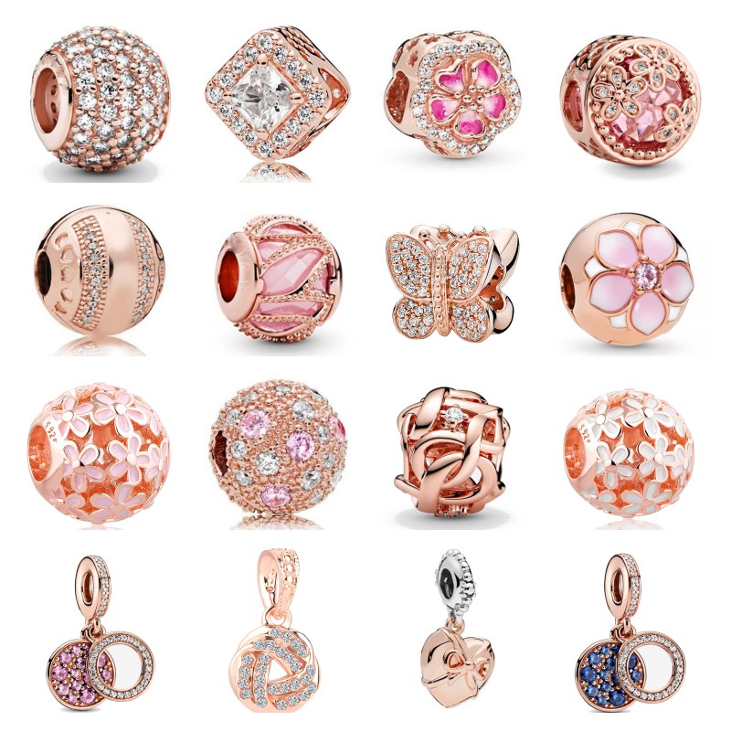 ใหม่ 925 เงินสเตอร์ลิง Rose Gold Dangle Charms Fit 925 Original ผู้หญิงสร้อยข้อมือลูกปัด Charm สําหรับสร้อยคอจี้เครื่องประดับ