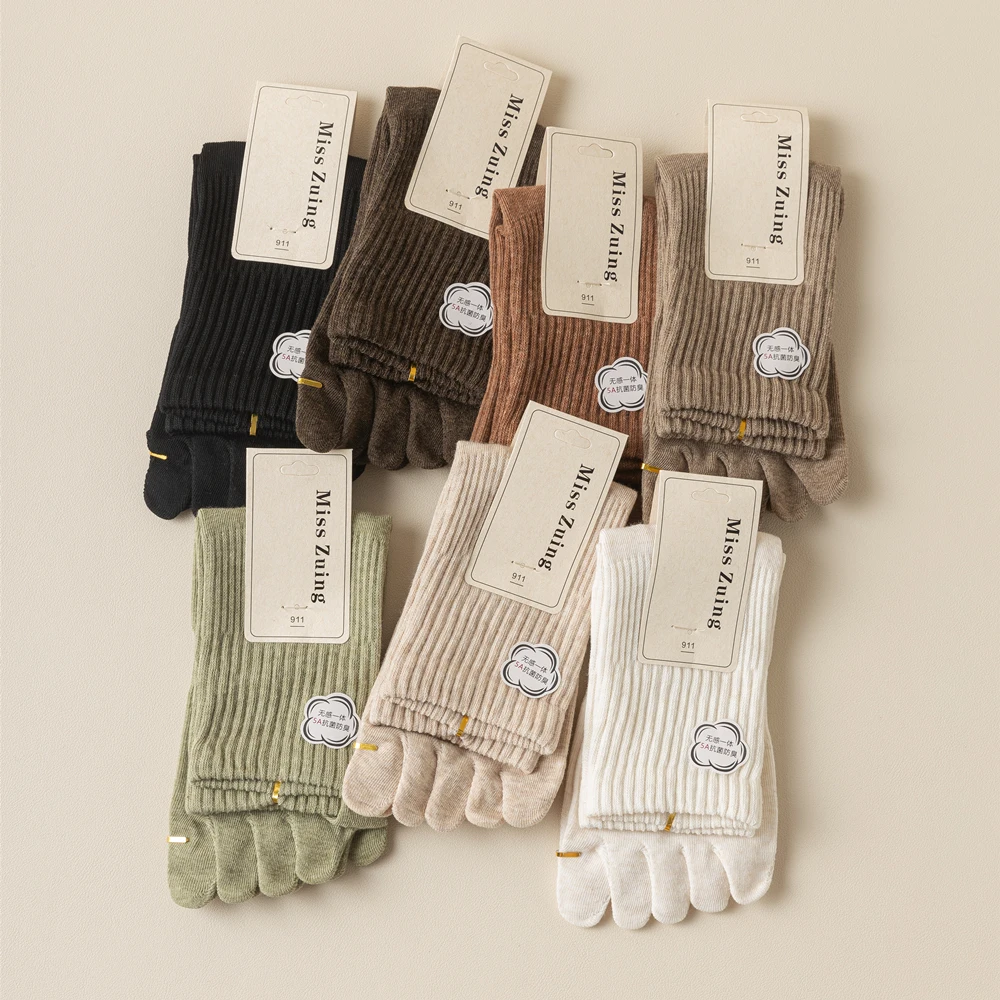 5 par/lote calcetines de cinco dedos para mujer 100% algodón Color sólido señoras calcetines deportivos con punta abierta primavera otoño calcetines con punta Harajuku