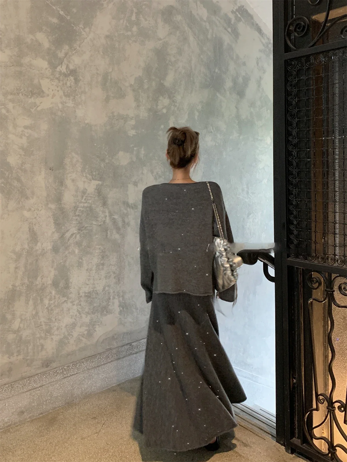 Hirsionsan, trajes Vintage elegantes y suaves para mujer, conjuntos de 2 piezas para mujer, suéter con cuello oblicuo y vestido Midi, chándal de punto ostentoso