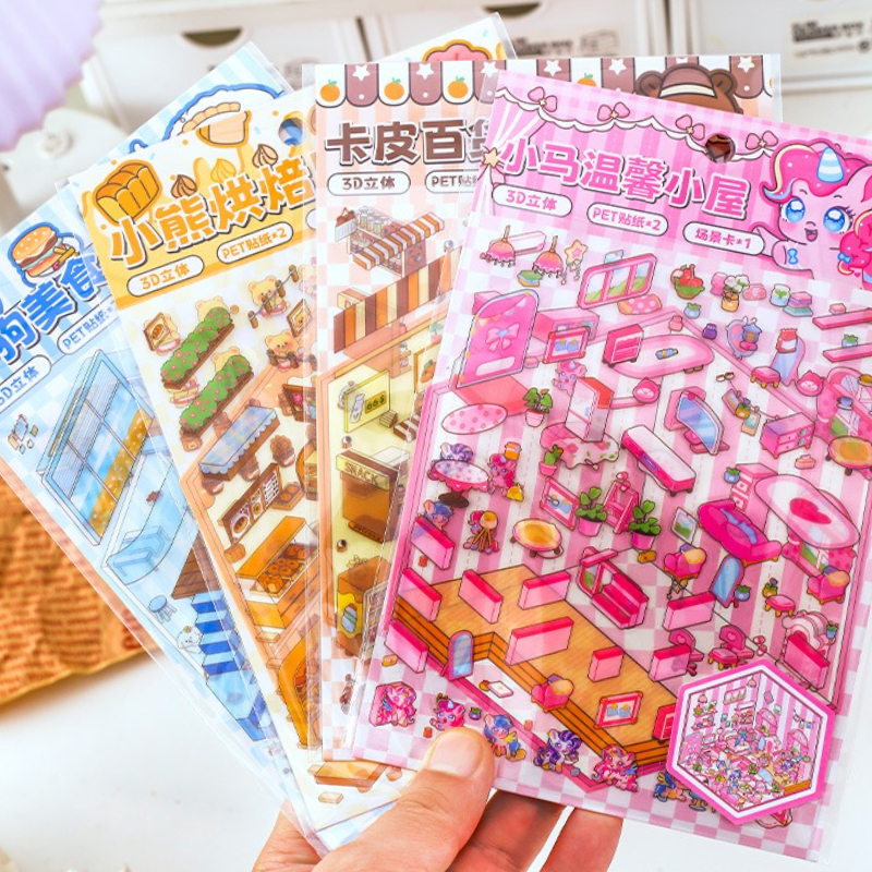 ПЭТ милые мультяшные животные миниатюрный мир 3D пейзажные наклейки забавные каваи дети DIY украшение комнаты игрушки подарки макет сцены наклейка