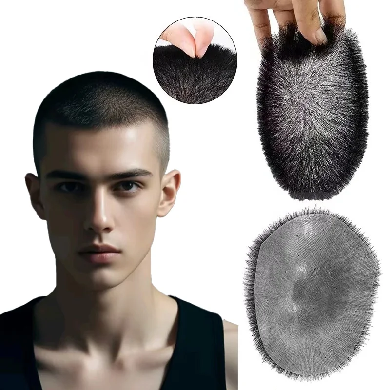 男性用の超薄型合成かつら,バズカット,黒いトップキャップ,透明なバイオ頭皮,100% 人毛,13x18 cm
