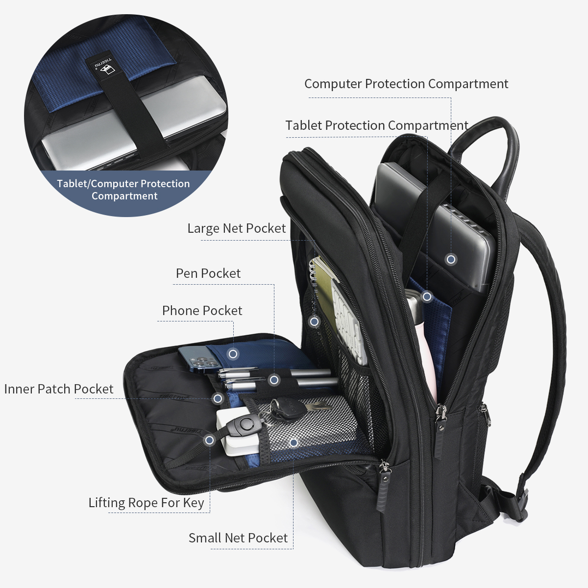 Tigernu expansível mochila masculina sacos finos para homens mochila de viagem à prova dwaterproof água masculino 15.6 polegada portátil mochila saco