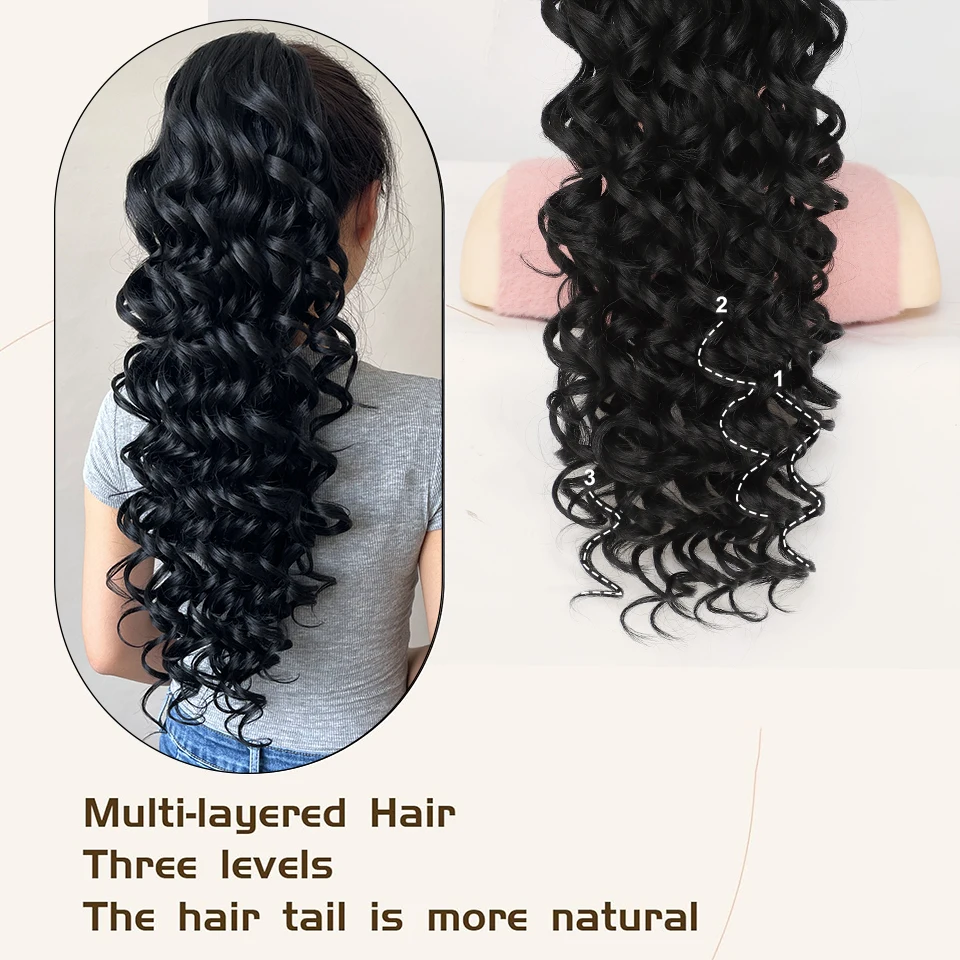 Extensión de cola de caballo con cordón sintético de 24 pulgadas para mujer, extensiones de cabello con cola de caballo esponjosa y rizada Afro larga para uso diario