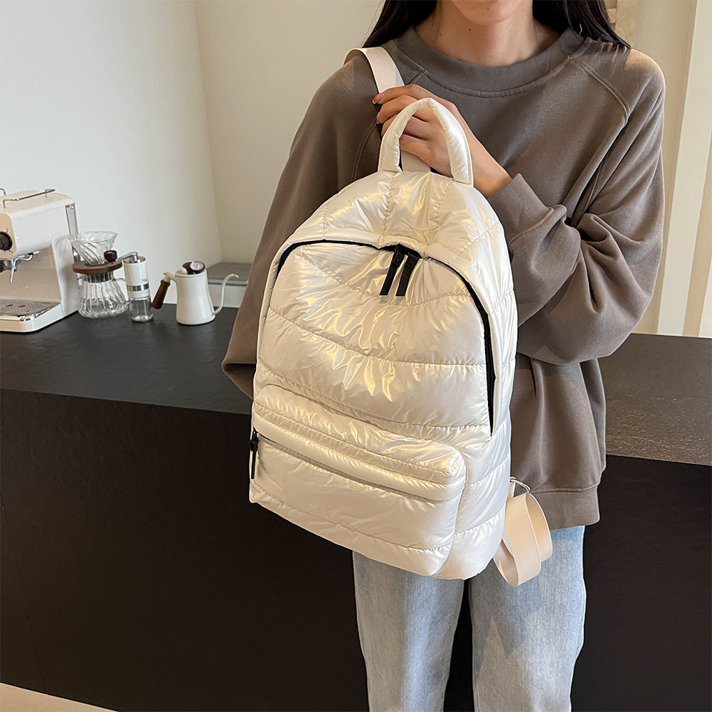Mochila acolchada de plumón de gran capacidad para estudiantes, bolsa de libros informal de Color sólido, mochila con correa ajustable para adolescentes, Invierno