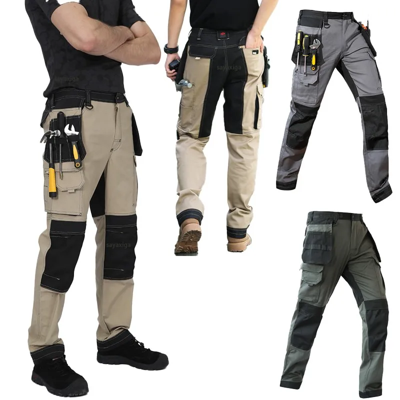 Herren-Cargohose mit mehreren Taschen, Outdoor-Arbeitshose, verschleißfeste Hose, Arbeitshose mit Beintasche