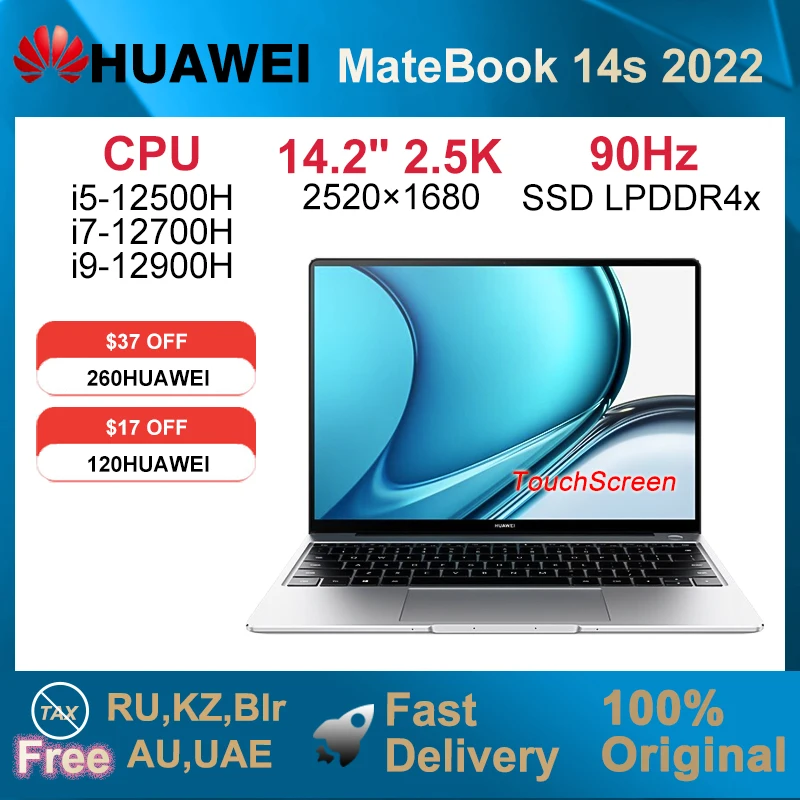 2022 HUAWEI MateBook 14s 14.2 Inch Touchscreen 2.5K 90Hz Laptop i5-12500H/i7-12700H/i9-12900H 16GB 512GB/1TB  Iris Xe Graphics