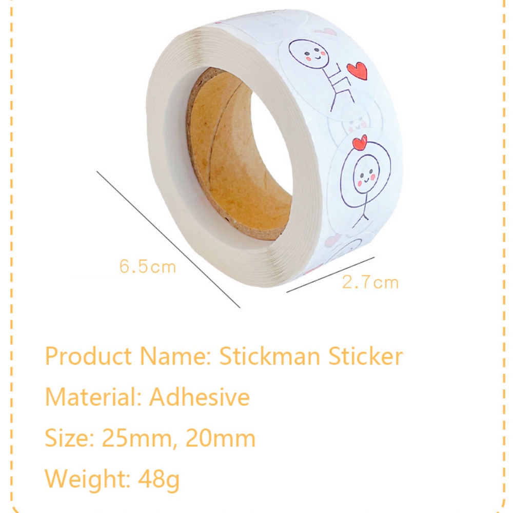 500 PCS 20mm การ์ตูนสติกเกอร์รางวัลม้วน Love ป้ายกาว Stickman สติกเกอร์สําหรับวาเลนไทน์งานแต่งงานของขวัญตกแต่งซองจดหมายซีล