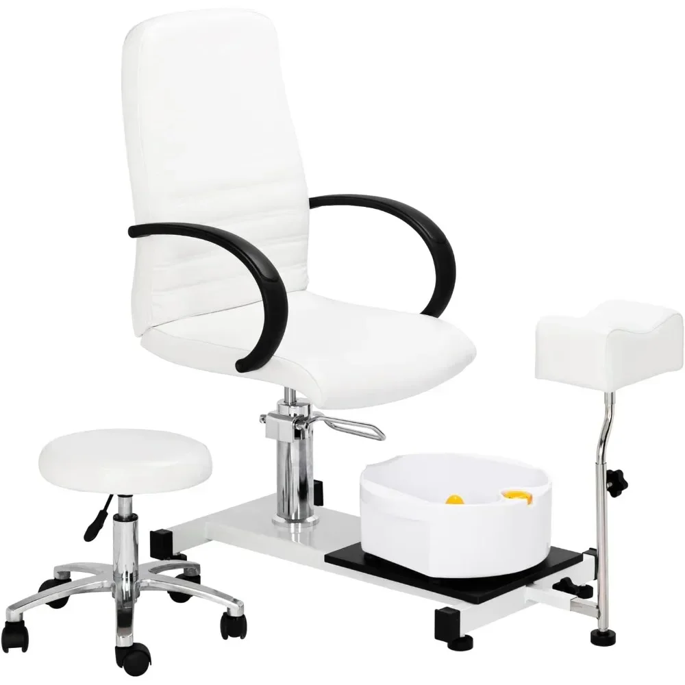 Hydraulic Pedi Chair for Nail Tech  Pedicure Chair White with Stool & Bubble Massage Foot Bath, Beauty Spa
