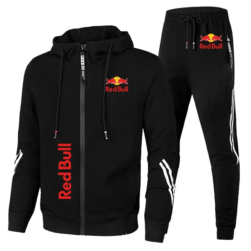 봄 2025 Red Bull 로고 남성용 까마귀 세트 2 피스 New Red Bull 프린트 자켓 남성 패션 Simple 까마귀 Stormtrooper Coat Red