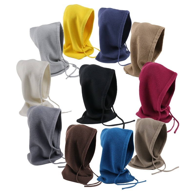 Gorro con capucha de punto de Cachemira para mujer, cubierta para el cuello, pasamontañas, gorros, protección facial para las orejas, gorros de lana cálidos, cuello falso