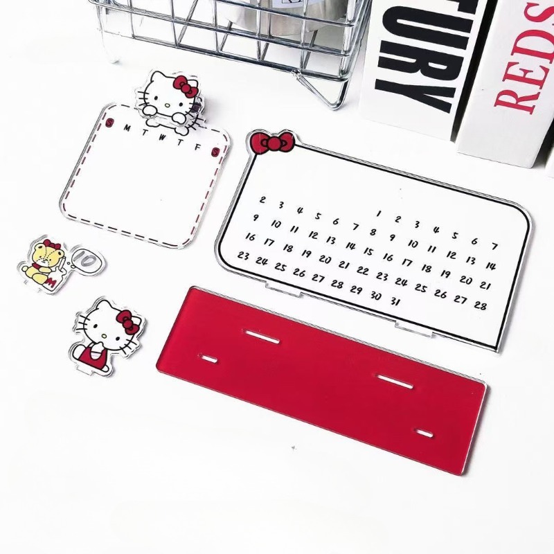 Sanrio Hello Kitty Calendar Cute Acrylic Ornament Kitty Recycling Reusable Calendar Ins Note Board Desktop Essential Gift
