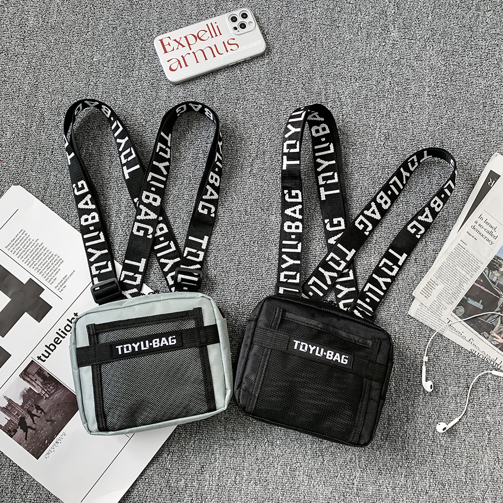 Bolsa de pecho de nailon ajustable para hombre y mujer, riñonera informal de estilo Hip Hop, con bolsillo frontal