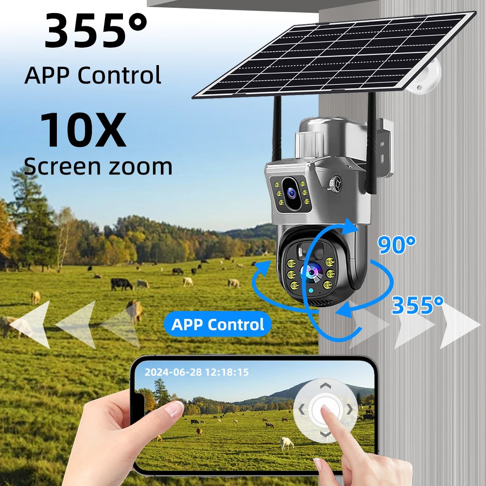 V380 Pro 4K 8MP 2 Lentes 4G WiFi Câmera Solar Externa PIR Visão Noturna IP66 Bateria de Baixa Potência CCTV Segurança