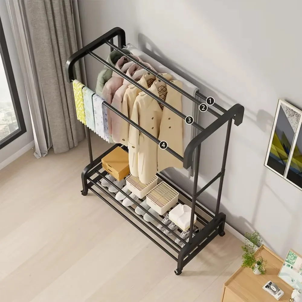 Large Clothes Rack Multilayer Bedroom Clothes Hanger Floor Standing Drying Shelf Household Portable Clothes Hats Integrated Rack