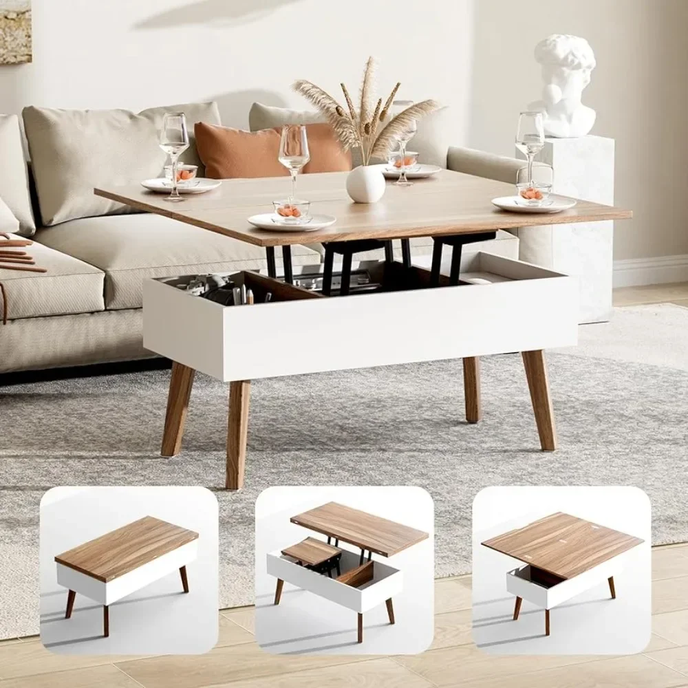 Mesa de centro elevatória converta para mesa de jantar, mesas de restaurante de nogueira, baixo, armazenamento oculto, móveis de salão dolce gusto