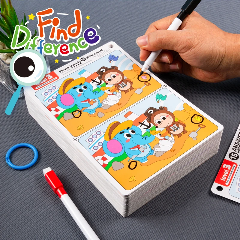Trova la differenza Set di addestramento alla concentrazione di giochi 10 fogli/set, risposta inversa riutilizzabile, abilità di osservazione interattive Sviluppo Divertimento giocattoli educativi