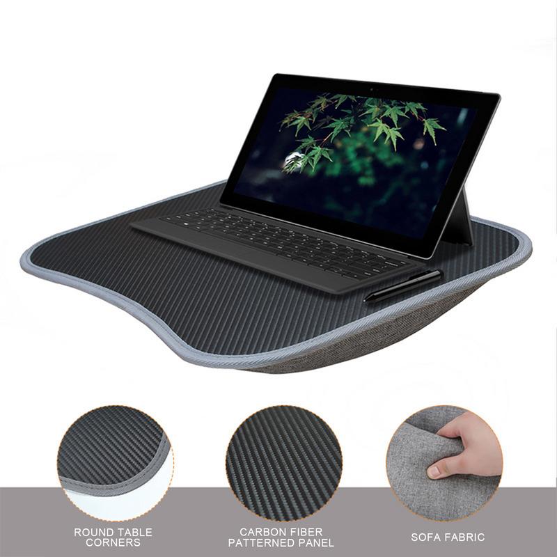 Escritorio de colo para ordenador portátil con cojín, Lapdesk para ordenador portátil con almohada suave, bandeja acolchada para escribir con mango para trabajo y juegos
