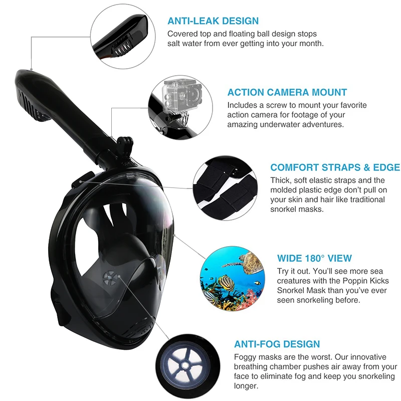 ใต้น้ํา Scuba Anti Fog หน้ากากดําน้ําแบบเต็มหน้าดําน้ําดูปะการังหน้ากากทางเดินหายใจปลอดภัยอุปกรณ์ว่ายน้ํากันน้ําสําหรับเด็กผู้ใหญ่