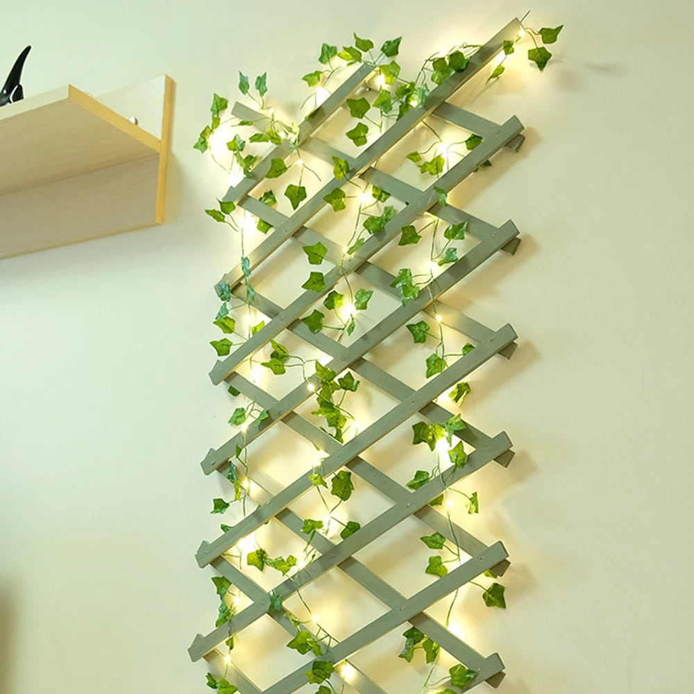 2 Meter 20 LED-Efeu-Glühbirnen, Lichterkette, künstliches grünes Blatt, batteriebetrieben, Weihnachtsbaum-Girlandenlichter für Jäten, Heimdekoration