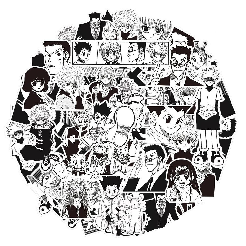 10/30/70 pçs preto e branco anime caçador × caçador adesivos legal graffiti decalques para telefone mala notebook crianças diy adesivo brinquedos