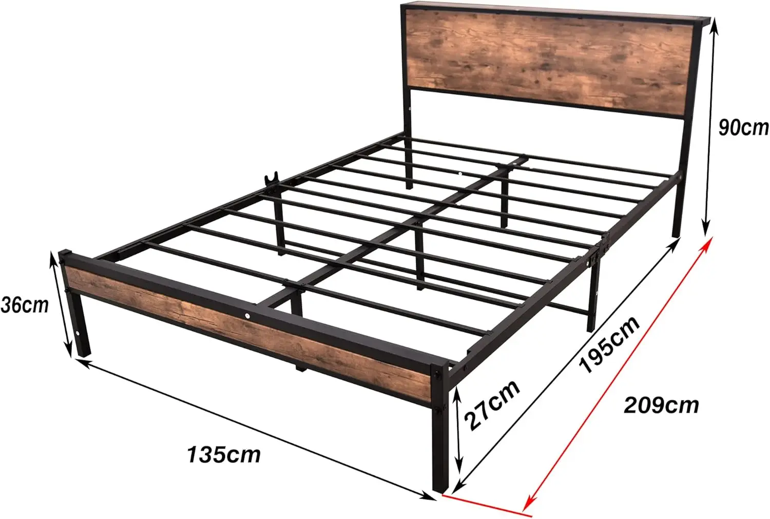 Double Bed Frame Metal Platform Bed Frame with Wood Headboard/Mattress Base/Underbed Storage/No Box Spring Needed/Brown