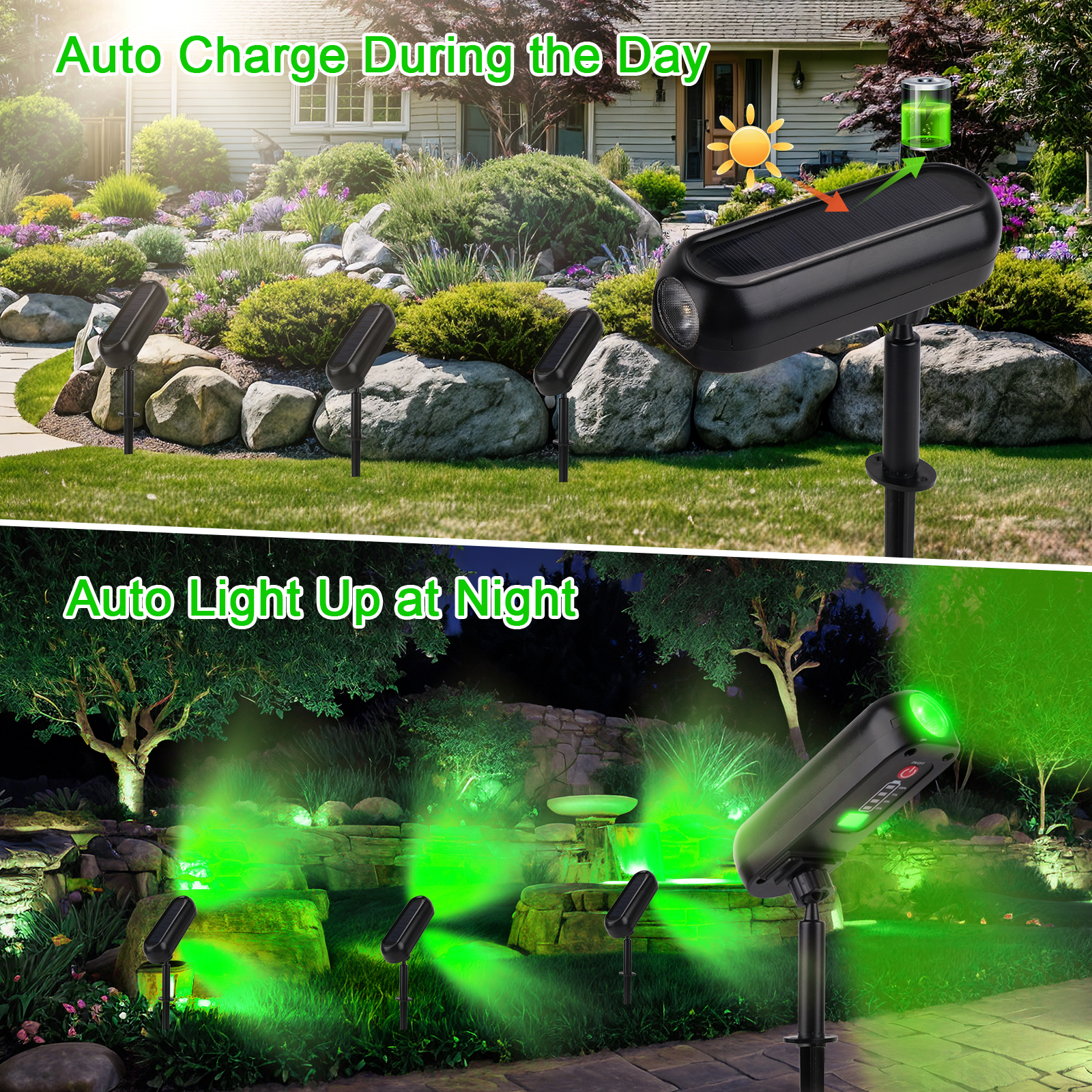 4PCS Solar LED Licht Outdoor Solar Wand Licht IP65 Grün Garten Licht Solar Strahler Solar Uplights für Bäume Pathway Yard