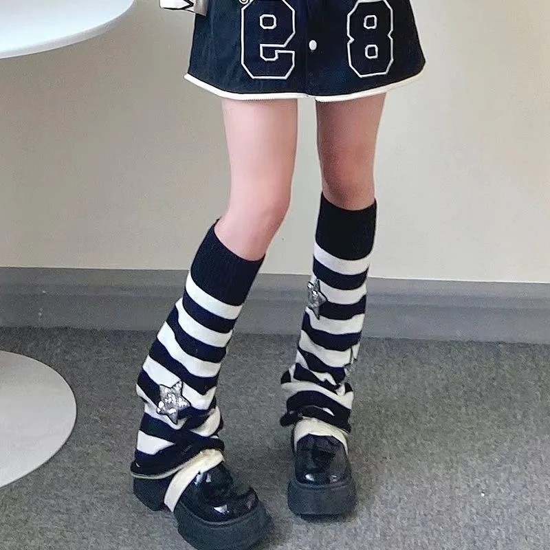 スターストライプレッグウォーマー、ルーズソックス、原宿ストリートウェア、パンクカジュアルフットカバー、サブカルチャー、フェアリーコアy2jグランジ、秋冬
