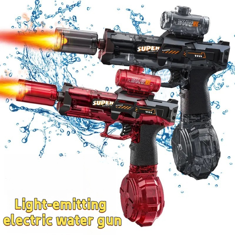 Nieuw elektrisch waterpistool met lichtsprays Vlameffect Continu hogedruk Hoge snelheid Krachtig waterpistoolspeelgoed voor buiten