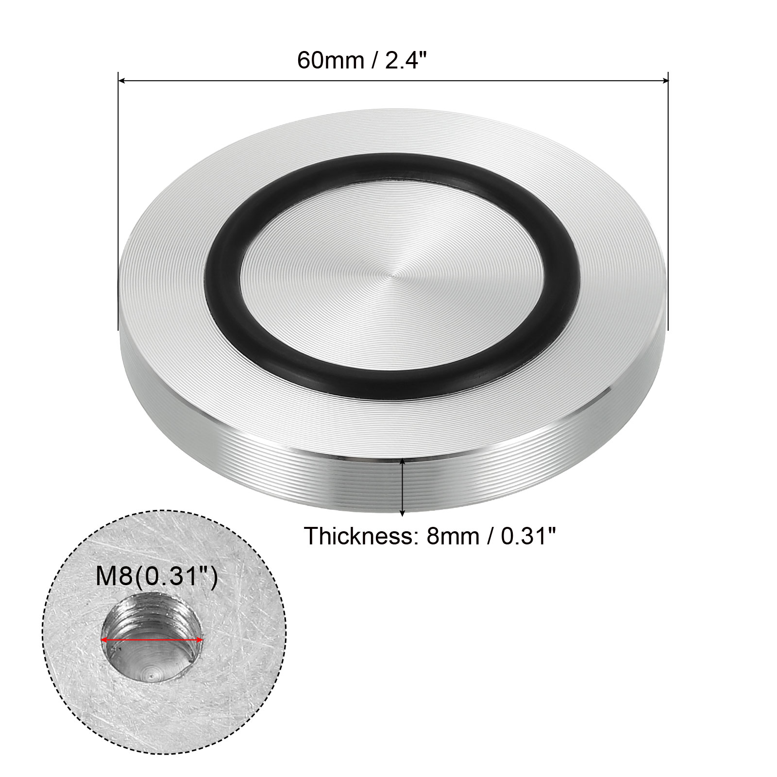 4 pezzi 40/50/60mm diametro disco circolare in alluminio adattatore superiore in vetro M8 piedini da tavolo rotondi piastra hardware con anello in gomma antiscivolo