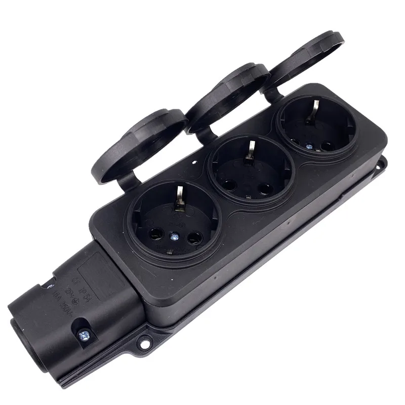 Ue alemão 3/4 maneiras ao ar livre tomada à prova dwaterproof água tomada de chuva com capa alemanha rússia extensão sem fio tira energia ip54 16a 3500w