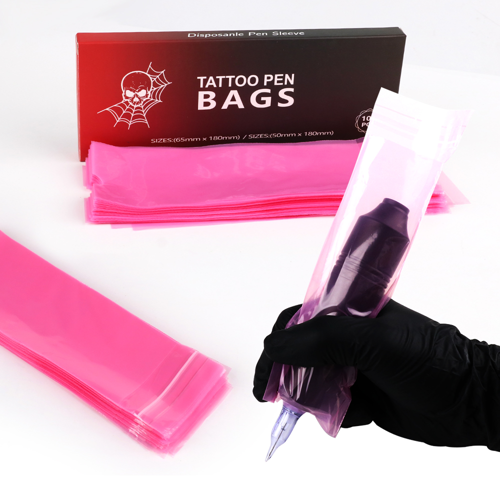 100 個使い捨てブラック/ピンク/ブルータトゥークリップコードスリーブカバーバッグプラスチックタトゥーマシン保護バッグタトゥーアクセサリー