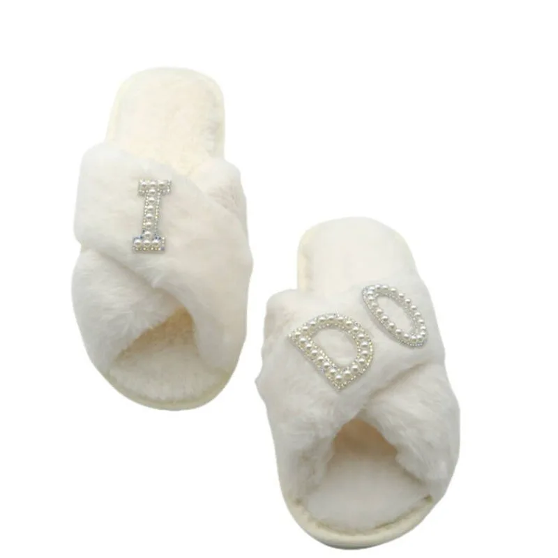 Zapatillas de felpa para novia/WIFEY, zapatos de ducha para luna de miel, regalos creativos románticos para dama de honor, suministros de boda, accesorios para fotos de boda