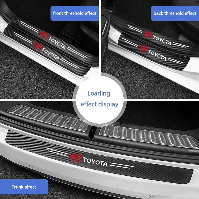 Pegatinas protectoras de alféizar de fibra de carbono para puerta con logotipo de coche, para Toyota Yaris Corolla Auris Rav4 landCruiser vios LEVIN camry prado C-HR