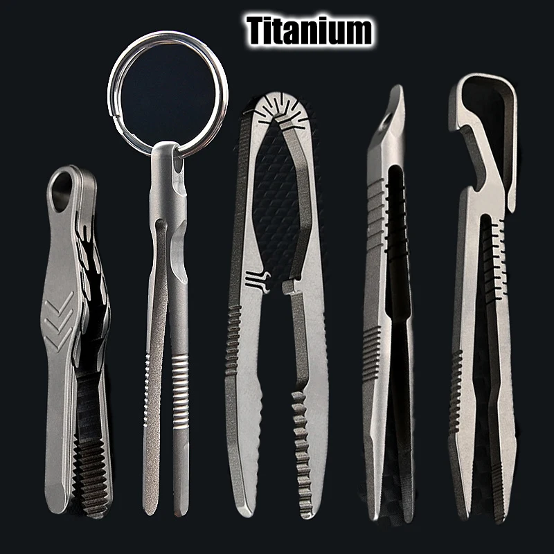 2024 NEW TC4 Titanium Steel Tweezers Multifunction With Corkscrew CNC Machining Clips Keychain Pendant Tool Outdoor EDC Gadget